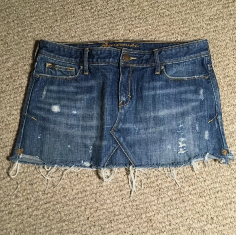 🎉 Abercrombie and Fitch distressed jean mini skirt size 2